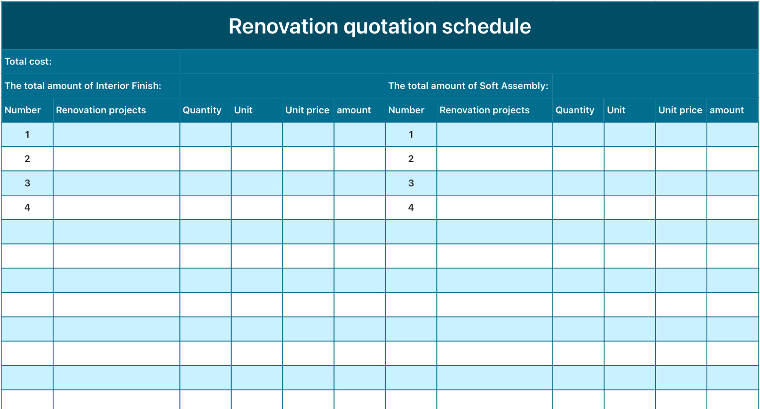 Renovation quotation schedule